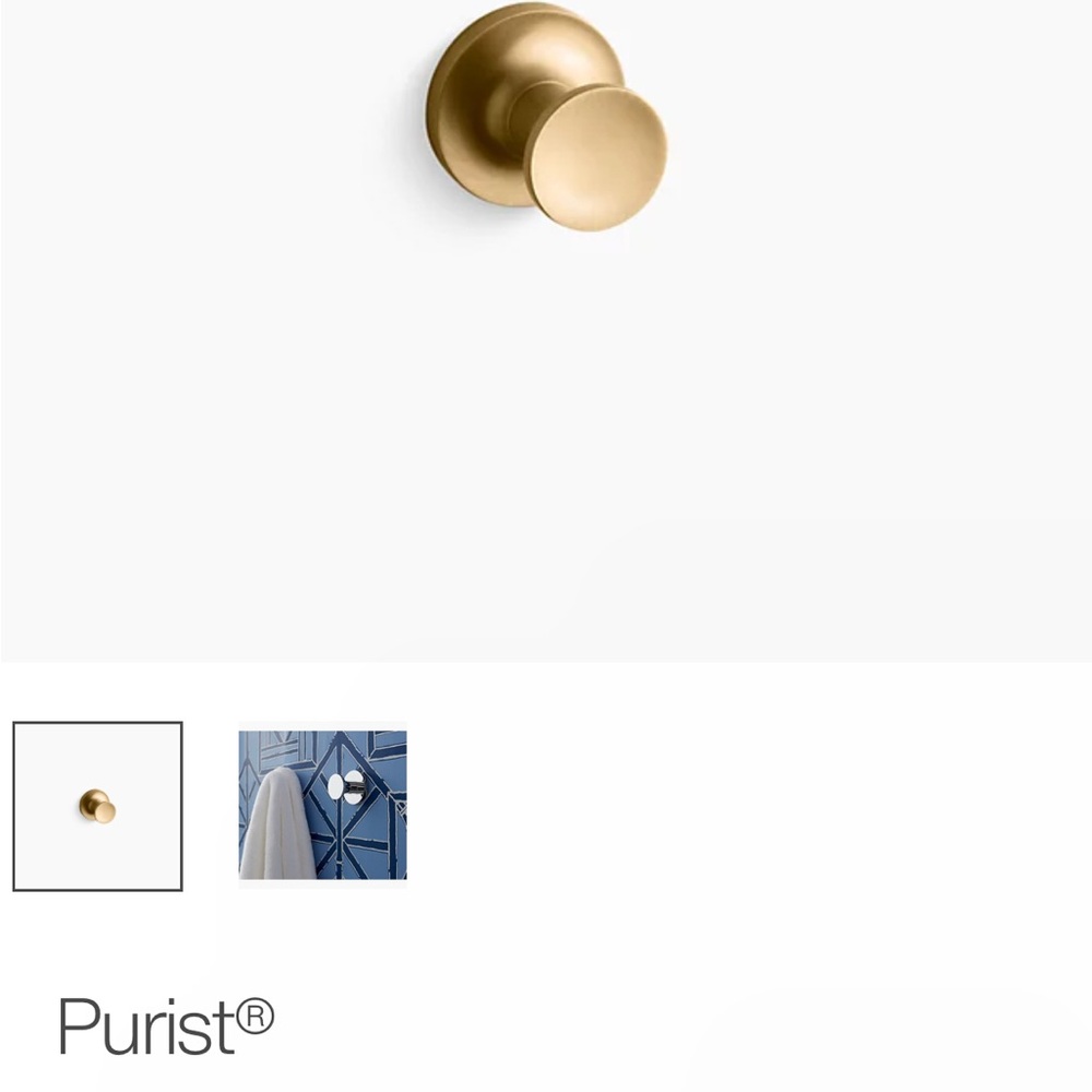 NEW in box Kohler Purist Robe hooks in moderne brass finish - 1 available